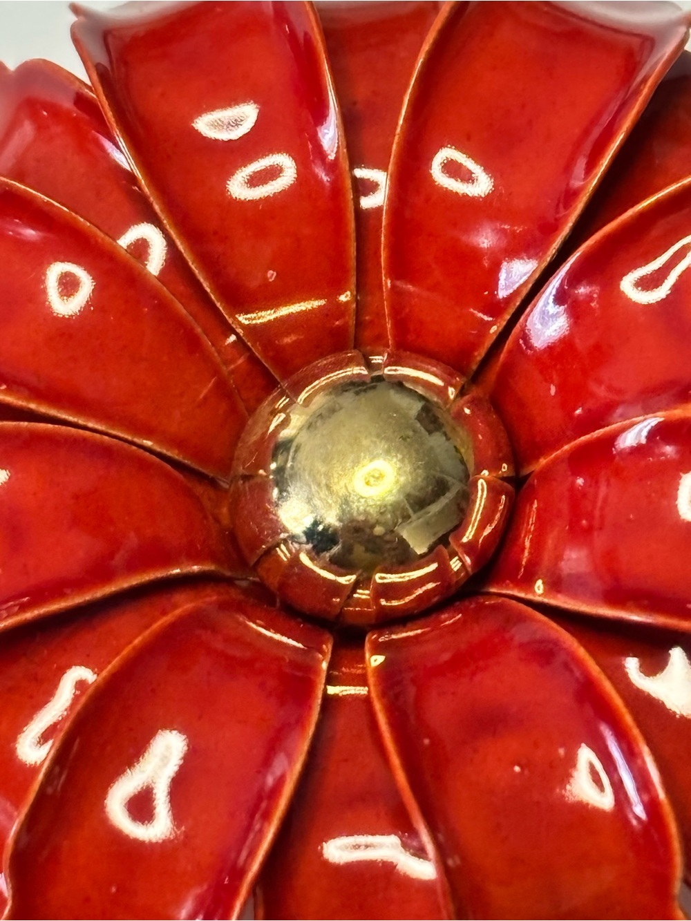 1960s Red Enamel Flower Brooch on Gold — Vintage Statement Pin